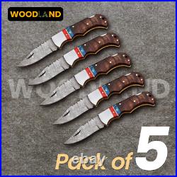 Lot of 5 PCS Damascus handmade Back Lock Folding Pocket knife Hunting Knife