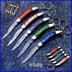 Lot of 50pc Custom HandMade Damascus Steel Folding Blade Keychain pocket Knife