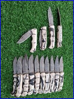 Lot of 50pc Custom HandMade Damascus Steel Folding Blade pocket Hunting Knife