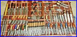Lot of 72 Pcs Damascus & Steel Skinner, Hunting, Folding Knives & Axes Sheaths