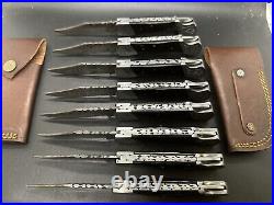 Lot of 8 HAND FORGED DAMASCUS Steel Folding Lock back Pocket Knife with Sheath