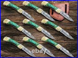 Lot of 9 PCS Damascus Pocket Knives EDC, Tactical, Hunting & Survival Knives