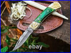 Lot of 9 PCS Damascus Pocket Knives EDC, Tactical, Hunting & Survival Knives