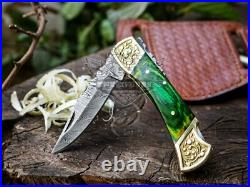 Lot of 9 PCS Damascus Pocket Knives EDC, Tactical, Hunting & Survival Knives