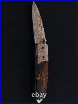 Luxury Copper Damascus Folding Knife-Handmade Cu Mai Pocket Knife, Razor Sharp