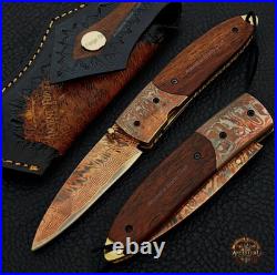 Luxury Copper Damascus Folding Knife-Handmade Cu Mai Pocket Knife, Razor Sharp