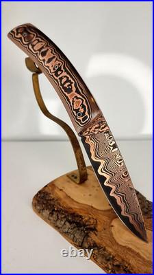 Luxury Copper Damascus Folding Knife Handmade Custom Display & Collector Piece