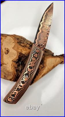 Luxury Copper Damascus Folding Knife Handmade Custom Display & Collector Piece