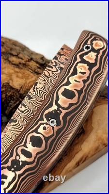 Luxury Copper Damascus Folding Knife Handmade Custom Display & Collector Piece