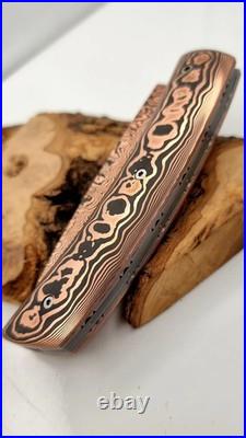 Luxury Copper Damascus Folding Knife Handmade Custom Display & Collector Piece