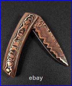 Luxury Copper Damascus Folding Knife Handmade Custom Display & Collector Piece