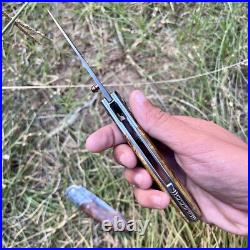 Luxury Damascus Steel Folding Knife Stabilized Wood Custom Pocket Knife