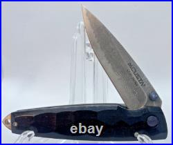 MCUSTA Seki Japan DAMASCUS Blade BLACK Wood Linerlock Folding Pocket Knife