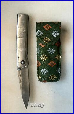 MCUSTA folding pocket knife, Take design, Damascus blade/handle, nishijin pouch