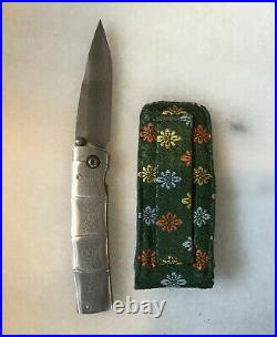 MCUSTA folding pocket knife, Take design, Damascus blade/handle, nishijin pouch
