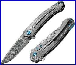 MKM Arvenis Framelock Folding Knife 3.5 Damascus Steel Blade Titanium Handle