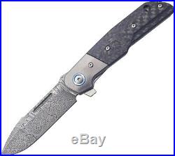 MKM Clap Folding Knife Carbon Fiber Handle Damascus Blade Plain Edge LSO1-D