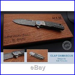 MKM-Maniago Knife Makers Clap Folding Knife 3 Damascus Steel Blade Carbon Fiber