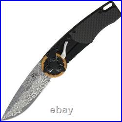 Mantis Gearhead Folding Knife 3 Damascus Steel Blade Black Carbon Fiber Handle