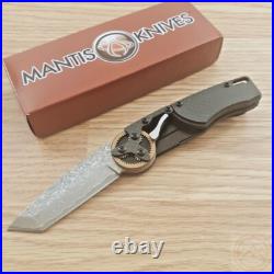 Mantis Gearhead Folding Knife 3 Damascus Steel Tanto Blade Carbon Fiber Handle