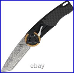 Mantis Gearhead Folding Pocket Knife Black CF Damascus Tanto Blade