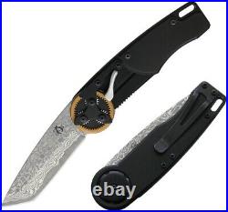 Mantis Gearhead Linerlock Folding Knife Damascus Steel Blade Aluminum Handle