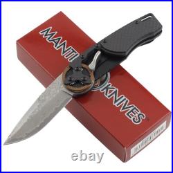 Mantis Gearhead Linerlock Folding Pocket Knife Damascus Drop Point Carbon Fiber