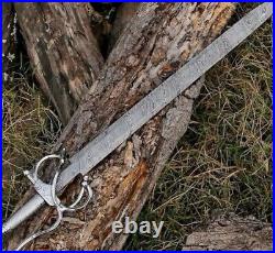 Marvelous Handmade Damascus Steel Medieval / Rapier Sword With Leather Sheath