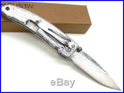 Mcusta 111D Stainless Handle Small Nami Straight VG-10 Damascus Folding Knife