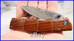 Mcusta Damascus Single Blade Folding Knife Bamboo Style Grips