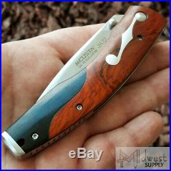 Mcusta Jazz Linerlock Folding Knife 3.125 Damascus Steel Blade Wood Handle