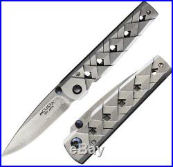 Mcusta Linerlock Folding Knife 2.75 Damascus Steel Blade Damascus Steel Handle