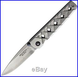 Mcusta Linerlock Folding Knife 2.75 Damascus Steel Blade Damascus Steel Handle