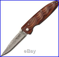 Mcusta Linerlock Folding Knife 3.25 Damascus Steel Blade Cocobolo Wood Handle