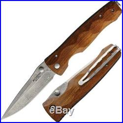 Mcusta Linerlock Folding Knife 3.5 Damascus Steel Blade Ironwood Handle U125D