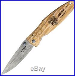 Mcusta Linerlock Folding Knife 3.5 Damascus Steel Blade Stamina Wood Handle