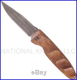 Mcusta MC-16D Folding Knife, 3.375 Plain Edge Damascus Blade, Quincewood Handle