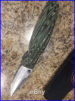 Mcusta Rikyu Folding Knife Used Damascus Steel Blade Green/Black Wood Handle