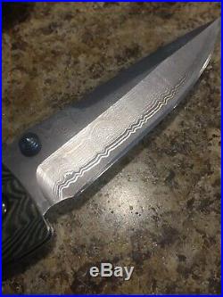 Mcusta Rikyu Folding Knife Used Damascus Steel Blade Green/Black Wood Handle