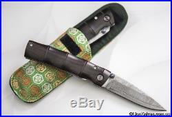 Mcusta Take Damascus Folding Knife African Ebony Wood Handle Nishjin Pouch