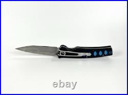 Mcusta VG-10 Damascus Folding Knife Seki Japan Aluminum Handle Blue Accents