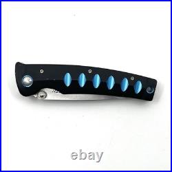Mcusta VG-10 Damascus Folding Knife Seki Japan Aluminum Handle Blue Accents