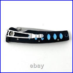 Mcusta VG-10 Damascus Folding Knife Seki Japan Aluminum Handle Blue Accents