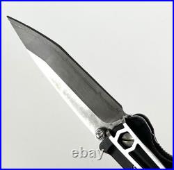 Mcusta VG-10 Damascus Folding Knife Seki Japan Aluminum Handle Blue Accents