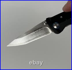 Mcusta VG-10 Damascus Folding Knife Seki Japan Aluminum Handle Blue Accents