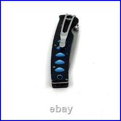 Mcusta VG-10 Damascus Folding Knife Seki Japan Aluminum Handle Blue Accents