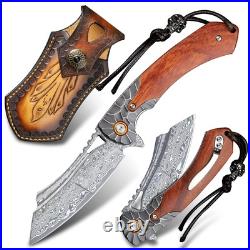 Men's pocket knife Damascus Steel Handmade Folding Knife, 3.5 in blade rosewoo