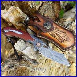 Men's pocket knife Damascus Steel Handmade Folding Knife, 3.5 in blade rosewoo