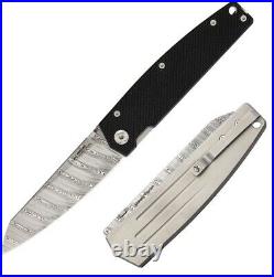 Mercury Logan Folding Knife 3.75 Damascus Steel Blade Black G10/Titanium Handle