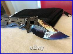 Mick Strider Custom Cobalt San Mai Damascus XL folding knife